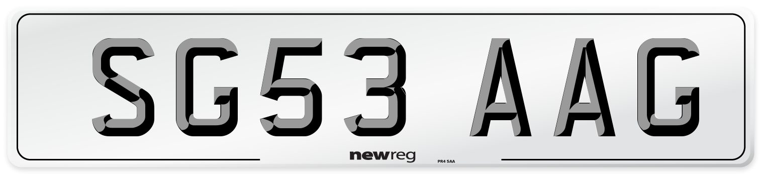 SG53 AAG Number Plate from New Reg